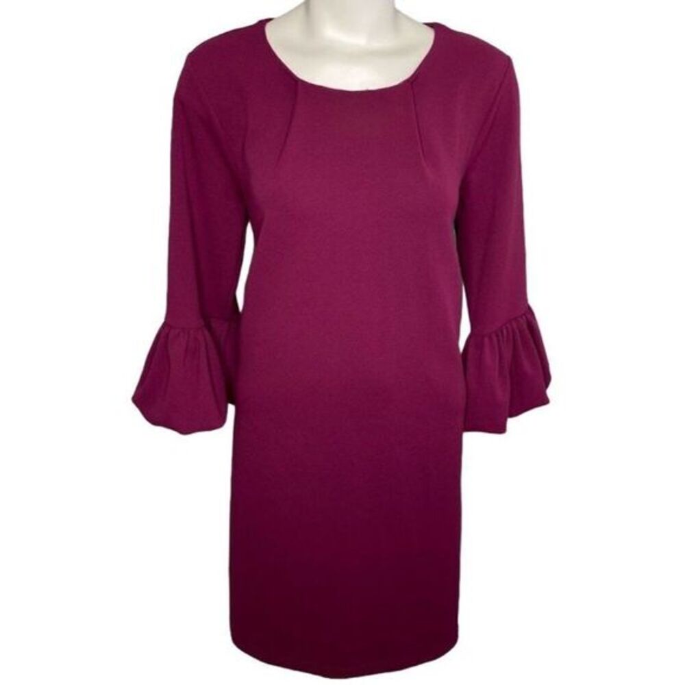 Nina Leonard Purple Magenta Shift 3/4 Sleeve Dress Sz Medium